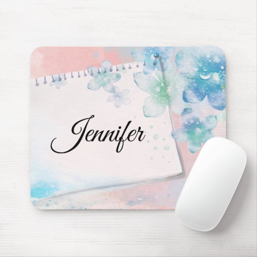 Hübsche blaue Blumen im rosa Hintergrund Mousepad (Mit Mouse)