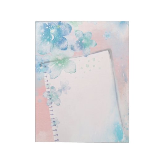 Hübsche blaue Blumen im rosa Hintergrund Notizblock (Rotiert)