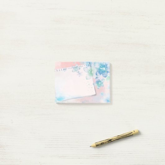 Hübsche blaue Blumen im rosa Hintergrund Post-it Klebezettel (Auf Schreibtisch)