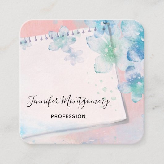 Hübsche blaue Blumen im rosa Hintergrund Quadratische Visitenkarte (Vorderseite)