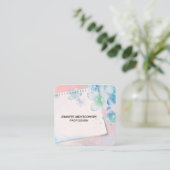 Hübsche blaue Blumen im rosa Hintergrund Quadratische Visitenkarte (Stehend Vorderseite)