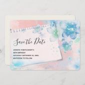 Hübsche blaue Blumen im rosa Hintergrund Save The Date (Vorne/Hinten)