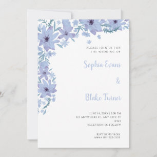 Hübsche Blaue Blumen Romantische Weiße Hochzeit Einladung