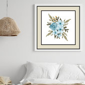 Hübsche blaue Blumen Schwarze Linien blassbeige Gr Poster