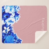 Hübsche blaue Blumen und Rosa Blüten Sherpadecke (Vorderseite (Horizontal))