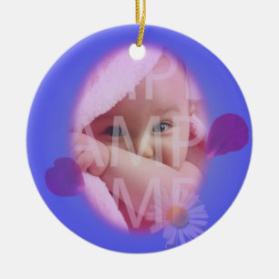 hübsche blaue Blumenblüten Fotorahmen Baby Geburt Keramikornament