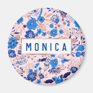 Hübsche blaue Blüte Rosa Blumendarstellung zn Magnet