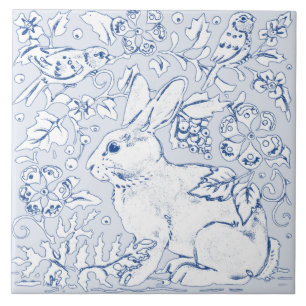 Hübsche Blaue Bunny Rabbit Bird Floral Faces Verl Fliese