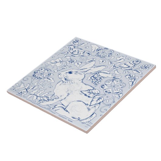 Hübsche Blaue Bunny Rabbit Bird Floral Faces Verla Fliese (Seite)