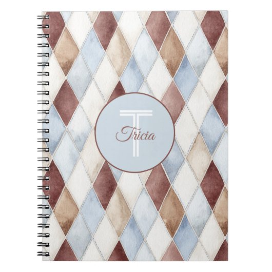 Hübsche Blaue Creme Beige Braun Diamanten Notizblock (Vorderseite)