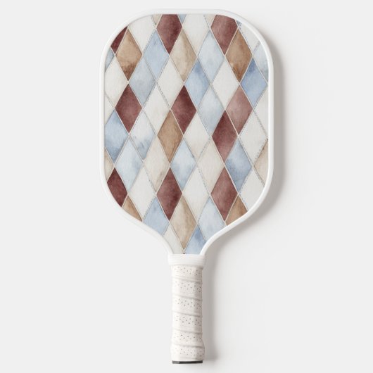 Hübsche Blaue Creme Beige Braun Diamanten Pickleball Schläger (Vorderseite)