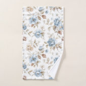 Hübsche Blaue Creme Beige Braune Blumen Badhandtuch Set (Handtuch)