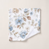 Hübsche Blaue Creme Beige Braune Blumen Badhandtuch Set (Waschlappen)