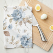 Hübsche Blaue Creme Beige Braune Blumen Geschirrtuch (Viertel Falte)