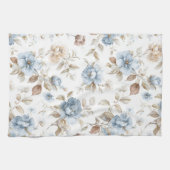 Hübsche Blaue Creme Beige Braune Blumen Geschirrtuch (Horizontal)