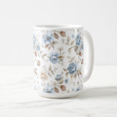 Hübsche Blaue Creme Beige Braune Blumen Kaffeetasse (VorderseiteRechts)