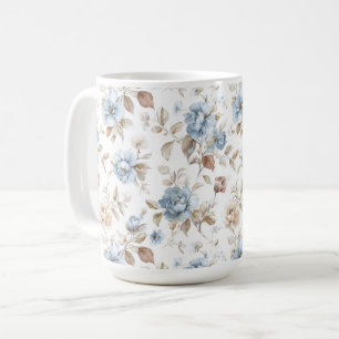 Hübsche Blaue Creme Beige Braune Blumen Kaffeetasse