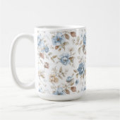 Hübsche Blaue Creme Beige Braune Blumen Kaffeetasse (Links)
