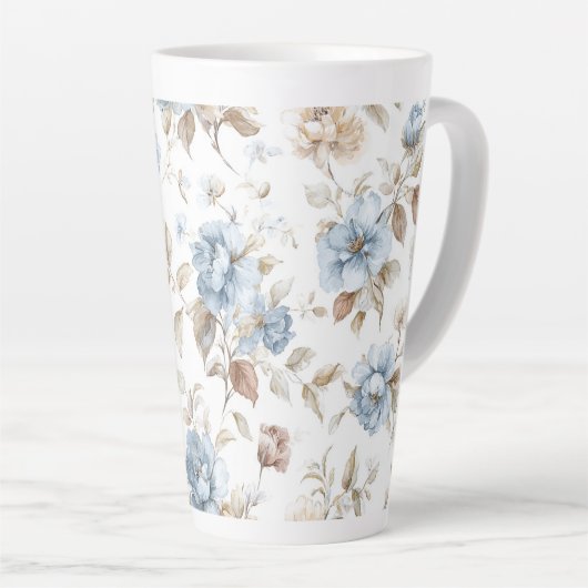 Hübsche Blaue Creme Beige Braune Blumen Milchtasse (Rechte Ecke)