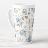 Hübsche Blaue Creme Beige Braune Blumen Milchtasse (Linke Ecke)