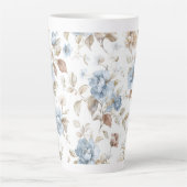 Hübsche Blaue Creme Beige Braune Blumen Milchtasse (Vorderseite)