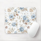 Hübsche Blaue Creme Beige Braune Blumen Mousepad (Mit Mouse)