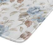 Hübsche Blaue Creme Beige Braune Blumen Schneidebrett (Ecke)
