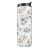 Hübsche Blaue Creme Beige Braune Blumen Thermosbecher (Nach links gedreht)