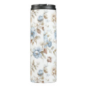 Hübsche Blaue Creme Beige Braune Blumen Thermosbecher (Rückseite)