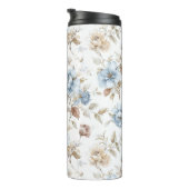 Hübsche Blaue Creme Beige Braune Blumen Thermosbecher (Nach rechts gedreht)