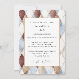Hübsche Blaue Creme Beige Braune Diamant Hochzeit Einladung