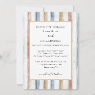 Hübsche Blaue Creme Beige Streifen Hochzeit Einladung