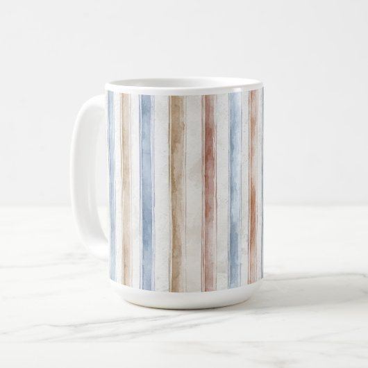 Hübsche Blaue Creme Beige Streifen Kaffeetasse (Vorderseite Links)
