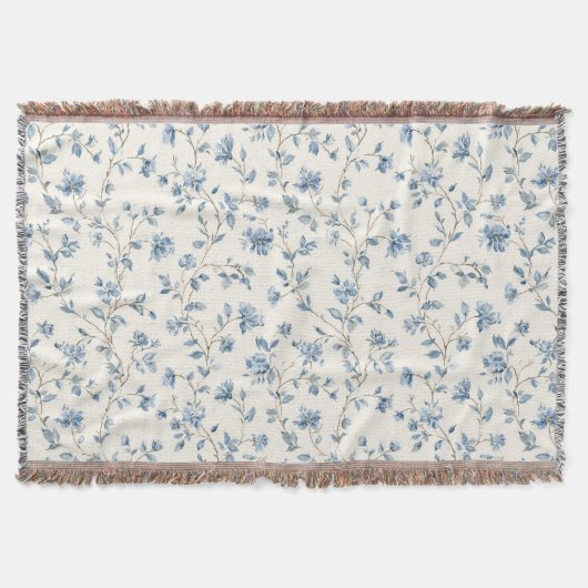 Hübsche Blaue Creme Blumen Decke (Vorderseite)