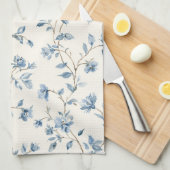 Hübsche Blaue Creme Blumen Geschirrtuch (Viertel Falte)