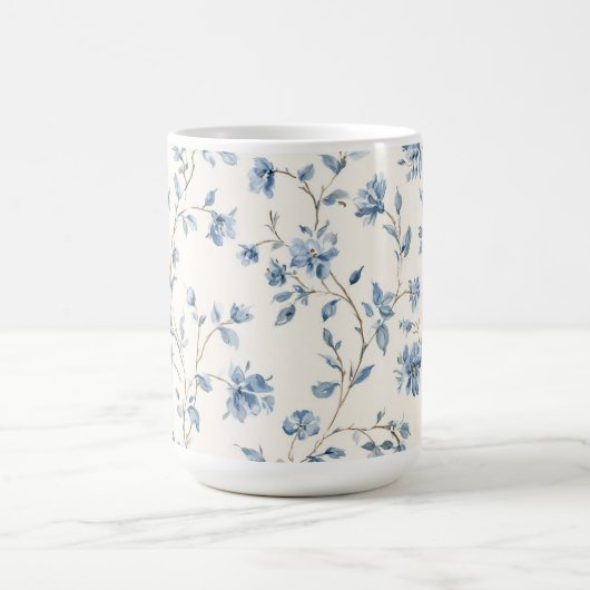 Hübsche Blaue Creme Blumen Kaffeetasse (Mittel)