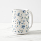 Hübsche Blaue Creme Blumen Kaffeetasse (VorderseiteRechts)