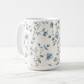 Hübsche Blaue Creme Blumen Kaffeetasse (Vorderseite Links)
