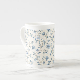 Hübsche Blaue Creme Blumen Porzellantasse