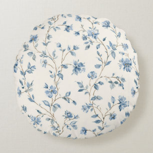 Hübsche Blaue Creme Blumen Rundes Kissen