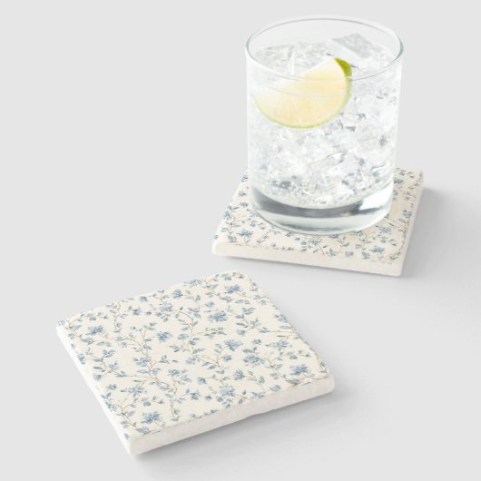 Hübsche Blaue Creme Blumen Steinuntersetzer (Seitenansicht)