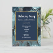 HÜBSCHE BLAUE FLORAL GOLD GEBURTSTAGEINLADUNG EINLADUNG (Stehend Vorderseite)