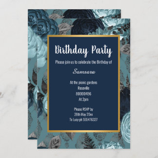 HÜBSCHE BLAUE FLORAL GOLD GEBURTSTAGEINLADUNG EINLADUNG