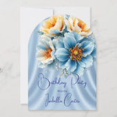 Hübsche Blaue Gelbe Blumen Geburtstagsparty Einladung (Vorderseite)