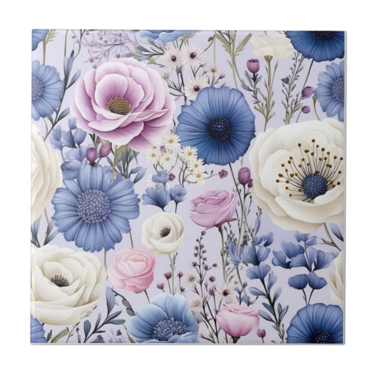 Hübsche blaue Lavendelblumen Blumenmuster Fliese (Vorderseite)