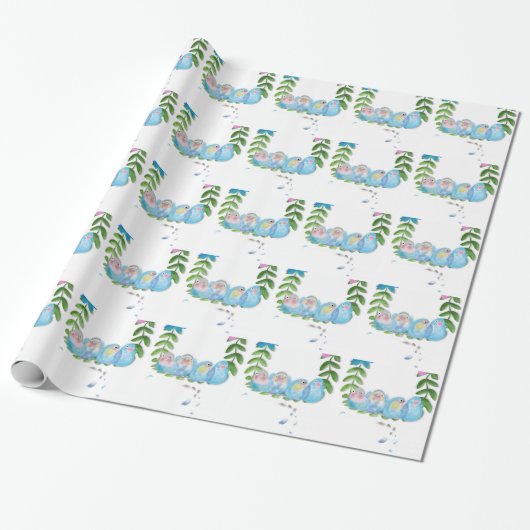 Hübsche blaue Livebirts mit Schmetterlingen Schmet Geschenkpapier (Ungerollt)