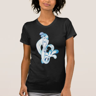 Hübsche blaue Meerjungfrau-hellblauer Hintergrund T-Shirt