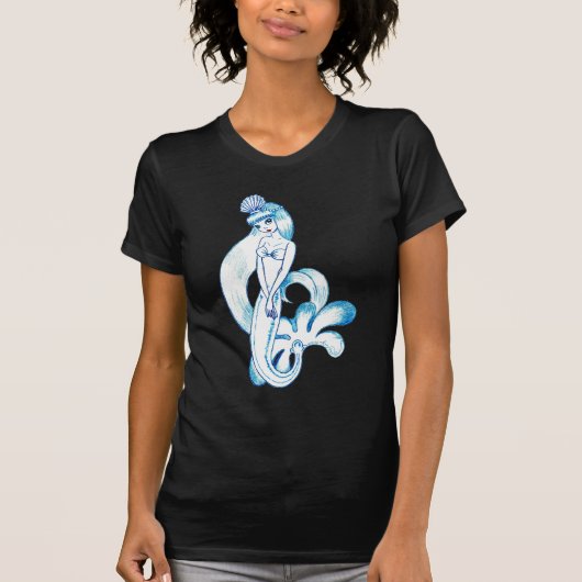 Hübsche blaue Meerjungfrau-hellblauer Hintergrund T-Shirt (Vorderseite)