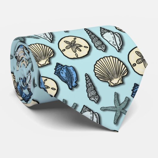 Hübsche Blaue Muschel Seepattern Krawatte (Gerollt)