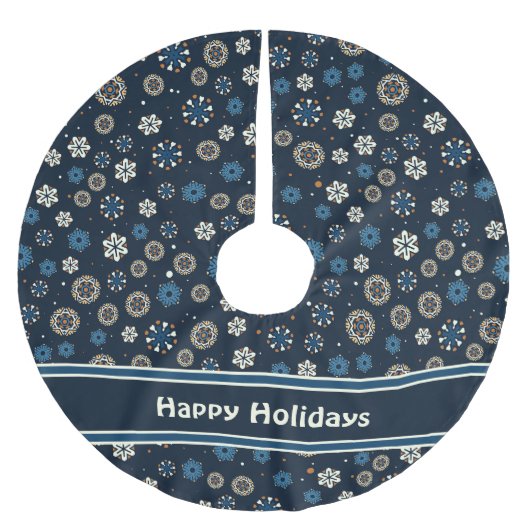 Hübsche blaue Orangenweiße Skandinavische Schneefl Polyester Weihnachtsbaumdecke (Vorderseite)